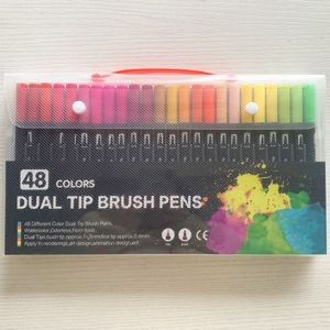 60 Pcs Kleur Pennen Marker, dual Tip Borstel Pennen Art Markers Fineliner Aquarel Tekening Pennen Voor Volwassen Colouring Boeken, Schetsen