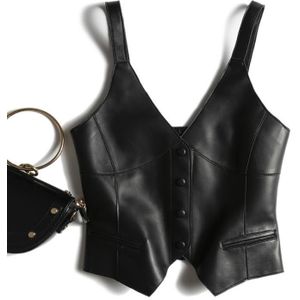 2022 Herfst Winter Vrouwen Slanke Pu Lederen Vest Vrouwelijke Casual Vest Dames Mouwloos V-hals Black Faux Leather Jumpers J110