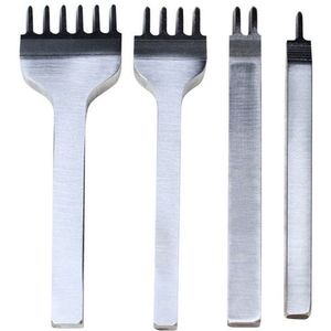 4 Pcs Rvs Leer Hobbygereedschappen Lederen Punch 1 + 2 + 4 + 6 Gat Beitel Stiksels Punch gereedschap Kit Hand DIY Naaien Accessoires