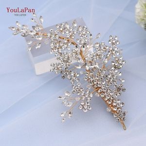 Topqueen HP253 Bruiloft Haar Clips Gold Haarspelden Bruiloft Strass Hoofdbanden Voor Bruid Kristal Haar Sieraden Vrouwen Tiara Hoofddeksels