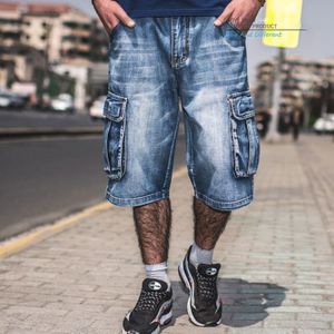 Jeans Mannen Zomer Modis Multi-Pocket Mannen Blauwe Denim Shorts Streetwear Losse Grote Maat Straight Denim Shorts