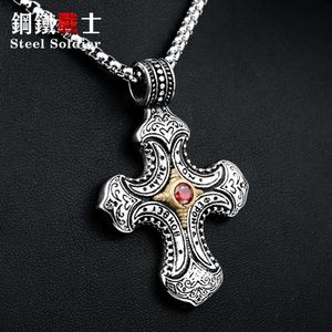 Staal soldaat rvs Thailand stijl cross stone hanger unqiue titanium stalen sieraden voor vrouwen en man als