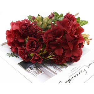 3 Bundel Rose Hydrangea Combinatie Boeket 7 Vorken Wedding Festival Decoratie Bloemen Diy Bloemstuk Ambachten Home Decor