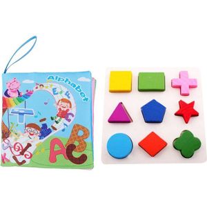 1x Milieu Doek Boeken Hard Om Gescheurd Engels Alfabet & 10Pcs Kinderen Puzzel Houten 3D Puzzel Houten Geometrische