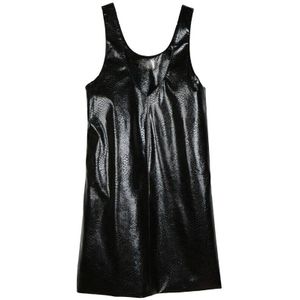 [Eam] Vrouwen Zwart Pu Leer Temperament Vest Jurk V-hals Mouwloze Loose Fit Mode Tij Lente Herfst 1R957
