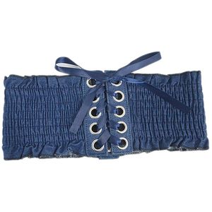 Sishion Vrouwen Mode Elastische Croset Taille Riem Denim Blauw Breed Gordel Slim Tailleband QZ0407