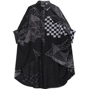 Japanse Stijl Vrouw Zomer Toevallige Zwarte Gedrukt Tops Hipster Blouse Shirt Oversized Batwings Mouw Vrouwelijke Shirt Blusas 4939