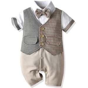 Pasgeboren Baby Jongens Bodysuit Zomer Gentleman Peuter Jumpsuit 6-18 M Baby Jongens Katoen Korte Mouwen Jumpsuit Baby body Kleding