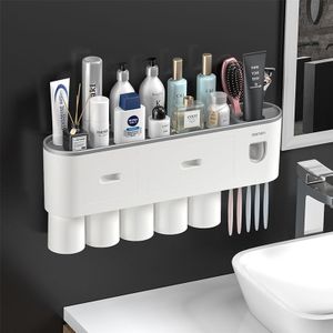 Muur Gemonteerde Magnetische Tandenborstelhouder Automatische Tandpasta Dispenser Sterke Adsorptie Magnetische Cup Badkamer Accessoires Sets