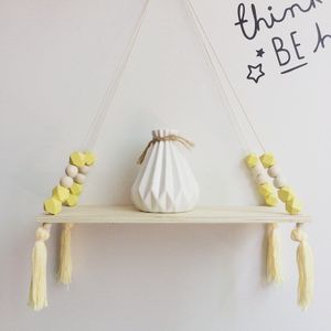 Nordic Stijl Kleurrijke Kralen Tassel Houten Wandplank Clapboard Decoratie Kinderkamer Kids Kleding Winkel Display Stand