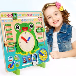 Houten Cartoon Kikker Kalender Klok Set Kids Early Learning Onderwijs Speelgoed Kinderen Houten Kalender Tijd Cognitieve Matching Speelgoed