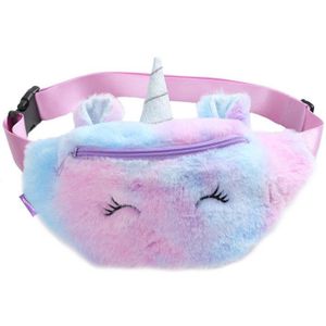 Monsisy Kinderen Riem Tas Voor Meisje Eenhoorn Fanny Pack Kid Heuptas Winter Faux Fur Reizen Telefoon Borst Zak Portemonnee kerstcadeau