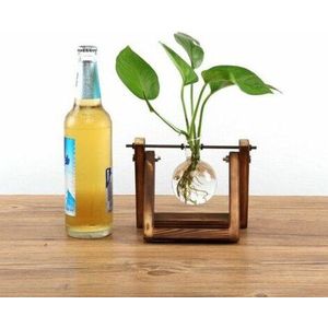 Glas en Hout Vaas Planter Terrarium Tafel Desktop Hydrocultuur Planten Bonsai Bloempot Opknoping Potten met Houten Lade Home Deco