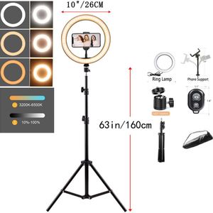 10in/26Cm Led Selfie Ring Licht Withtripod Dimbare Ring Lamp Video Camera Telefoon Licht Ringlicht Voor Foto Live video Vulling Licht
