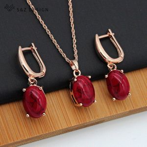 S & Z Fijne Turkoois Ovale Ei Vorm 585 Rose Gouden Oorbellen Sieraden Set Voor Zuid-koreaanse Vrouwen Temperament Bruiloft mode-sieraden