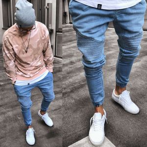 Mode mannen Ripped Skinny Jeans Vernietigd Verzwakte Slim Slim fit Stretch Denim Broek Rits Vernietigd Verzwakte Jeans Slanke Denim