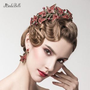 Modabelle Groene Barokke Kroon Bruid Hoofddeksel Rode Kristal Grote Koningin Crown Tocados Para Novia Haaraccessoires