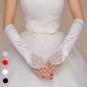Vrouwen Vingerloze Bruids Handschoenen Kralen Pailletten Elbow Lengte Wit Ivoor Rode Handschoen Bruiloft Accessoires GV003