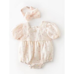 1854C Baby Kleding Meisje Bodysuit 2022 Zomer Koreaanse Meisje Bloemen Prinses Een Stuk Kleding 100 Dagen Party kleding