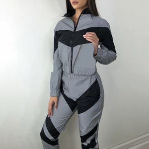 Vrouwen Trainingspak 2 Delige Set Reflecterende Zip Crop Top Broek Windjack Mode Vrouwelijke Losse Glow Jas Broek Plus Size