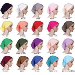 Elastische Katoenen Tulband Hoed Effen Kleur Vrouwen Warm Winter Hoofddoek Motorkap Innerlijke Hijaabs Cap Moslim Hijab Femme Wrap hoofd