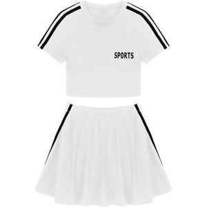 Vrouwen Tennis Sets Badminton Sport Outfits Korte Mouwen Sport Crop Tops En Rok Met Ondergoed Moderne Dans Juichen Uniformen
