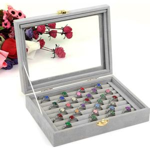 Grijs Fluwelen Glazen Sieraden Doos Ringen Kettingen Storage Display Box Make Holder Case Organizer Oorstekers Sieraden Opslag