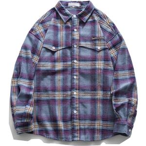 Drak Icoon Plaid Flanel Shirt Mannen Vrouwen Turn-Down Kraag Letters Borduren Mannen Shirt Lange Mouw Studenten Jongen meisje Shirts