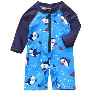 Cartoon Shark Lange Mouwen Badpak Jongen Snel Droog Zwemmen Jumpsuit Rits Strand Sport Professionele Meisje Badmode Badpak