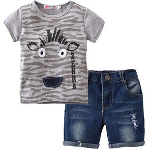 2022 Zomer Stijl Kinderen Baby Boy Kleding Set Kinderen Jongens Kleding Korte Mouwen T-shirt + Denim Shorts 2 Stuks outfit Sets Voor 2-6T