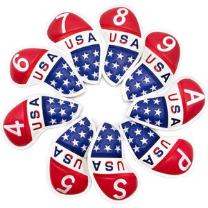 Usa Borduurwerk Golf Ijzer Headcover Set Upscale Pu Lederen Putter Cover 9Pcs