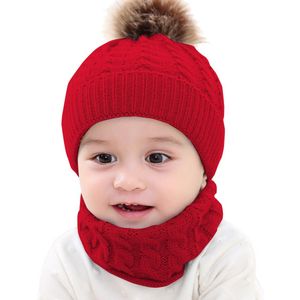 Kids Baby Jongen Meisje Winter Gebreide Muts Sjaal 2 Stuks Sets Peuter Kids Warm Beanie Haak Cap Sjaal Katoen Outfits 0-3Y