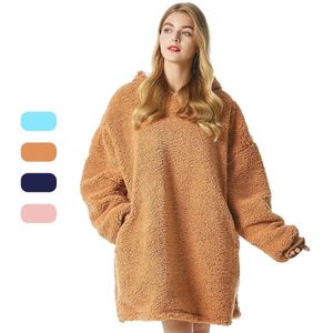 Lange Pluche Sherpa Deken Met Mouwen Flanel Hooded Dekens Warme Coral Fleece Deken Voor Volwassen