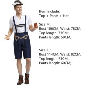 Mannen Oktoberfest Lederhosen Met Bretels Hoed Kostuums Set Voor Man Party Cosplay Ober Boer Game Kostuums