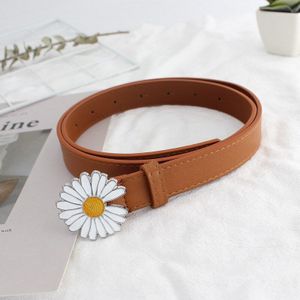 Kleine Daisy Pu Fijne Riem Vrouwen Tailleband Koreaanse Stijl Student Bloem Gesp Persoonlijkheid Glad Gesp Faux Leather