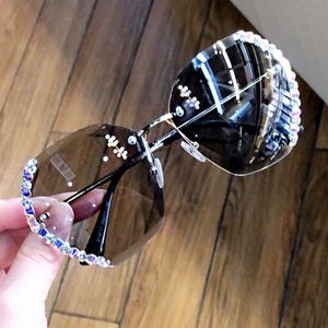 Randloze Zonnebril Vrouwen Bling Diamant Mannen Zonnebril Kristal Dames Vintage Shades Rhinestone Óculos