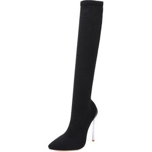 13cm Ultra hoge hakken Vrouwen Laarzen Wollen Breien Stretch Over de knie laarzen Herfst Winter Big size Dij hoge laarzen Schoenen