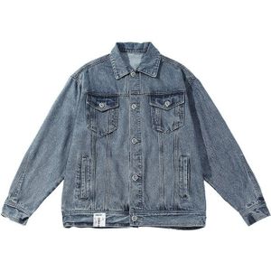 Mannen Katoen Denim Jas Casual Mode Pure Blauw Zwart Revers Single Breasted Jeans Jas Vrouwen Herfst Losse Cowboy Jas