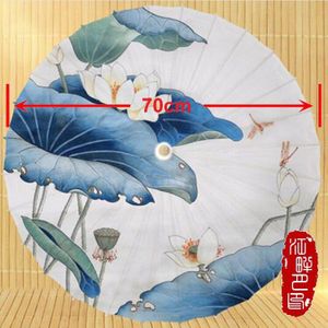 JPY Bamboe Olie Papier Paraplu Oude Orient Lotus Vijver Landschap Papier Parasol Dance Kids Stange Decor Opknoping Paraplu