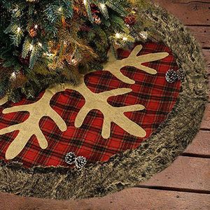 Kerstboom Rok 36 Inch Grote Jute Plaid Sneeuwvlok Met Dikke Faux Fur Rand Rok Rustieke Xmas Tree Decoraties