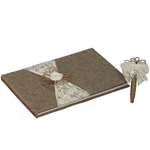 Linnen uitgebreide gastenboek henneptouw ambachtelijke pen dragen lace bloemen 16*25*1.6cm dikke bruine