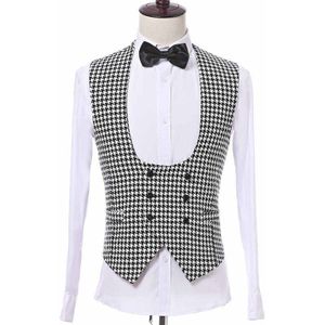 Houndstooth Vest Met Double Breasted Voor Gentleman Pak Enkel Een Stuk Casual Man Vest Mode Kostuum