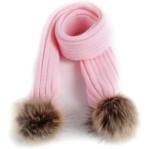 Gebreide Baby Meisje Jongen Sjaal Dubbele Pompom Winter Warm Kinderen Peuter Sjaals Outdoor Effen Kleur Kinderen Sjaal