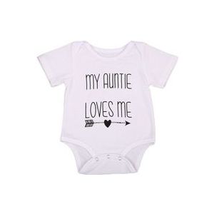 Zomer Boxpakje Brief Mijn Tante Love Me Baby Boy Meisjes Bodysuit Jumpsuit Katoen Korte Mouw Baby Kleding Wit 0-18M