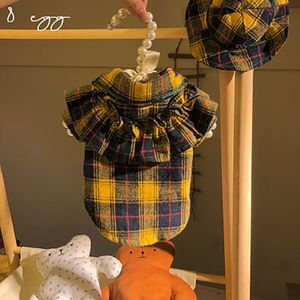 Britse Stijl Meisje ~ Herfst En Winter Ins Kat Kleding Hond Overhemd Mantel Geruit Overhemd