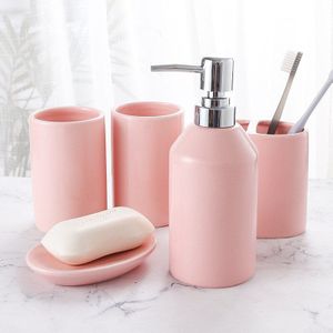 5 PCS Keramische Badkamer sets Zeepdispenser 5 Kleur Zeepbakje tandenborstelhouder Shampoo Dispenser Volledige set