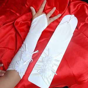 Vingerloze lange witte dame meisje prinses bruidsmeisje dansen prestaties party handschoenen gratis bezorging