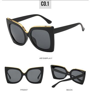 Luxe Zwart Oversized Zonnebril Vrouwen Brand Sexy Grote Frame Vierkante Cat Eye Zonnebril Vrouwelijke Gradiënt Shades