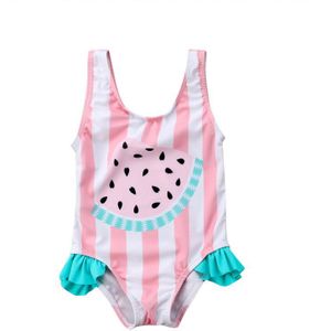 Kinderen zwemkleding Leuke baby meisjes Watermeloen ruches zwemkleding een stuk bikini beachwear Roze zuigeling 0-3 T badpakken Biquinis