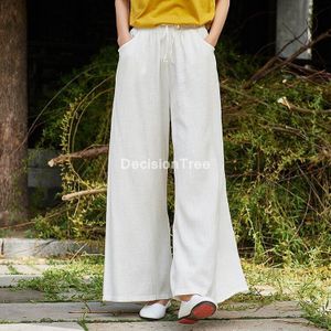 Wijde Pijpen Harembroek Broek Chinese Stijl Streetwear Vrouwen Etnische Vintage Elastische Taille Losse Lange Katoenen Linnen Broek